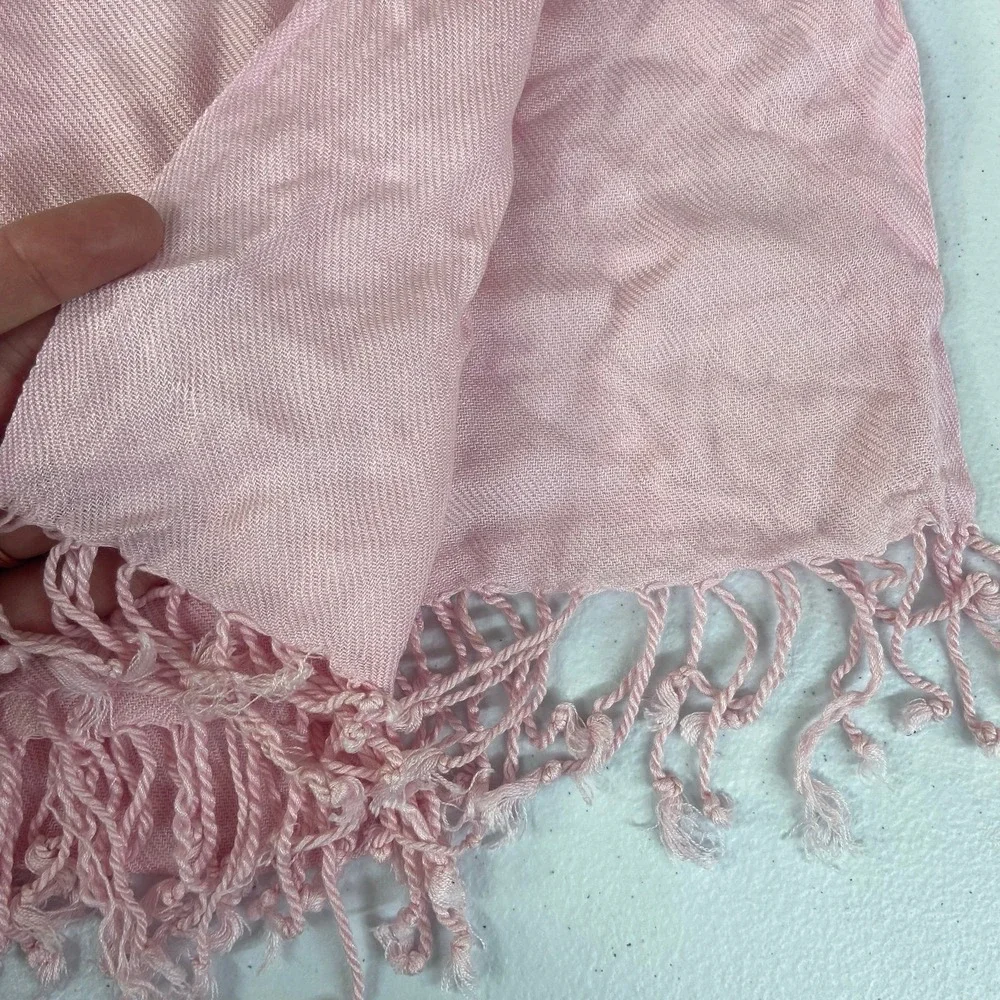 Adult light pink tassel thin knit‎ fashion wrap around scarf basic casual warm